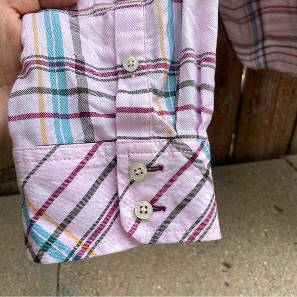 TALBOTS Women’s Pink Plaid Striped Button Down Long Sleeve Shirt Size XL - Picture 7 of 10